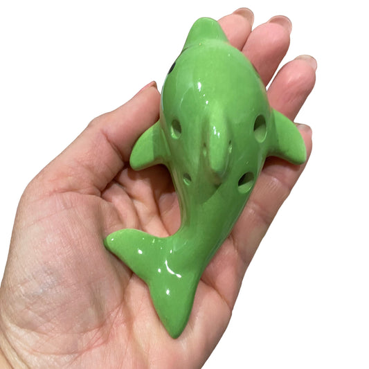 Happy Ceramic Dolphin Ocarina Green