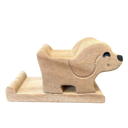 Wooden Basset Hound Phone Holder
