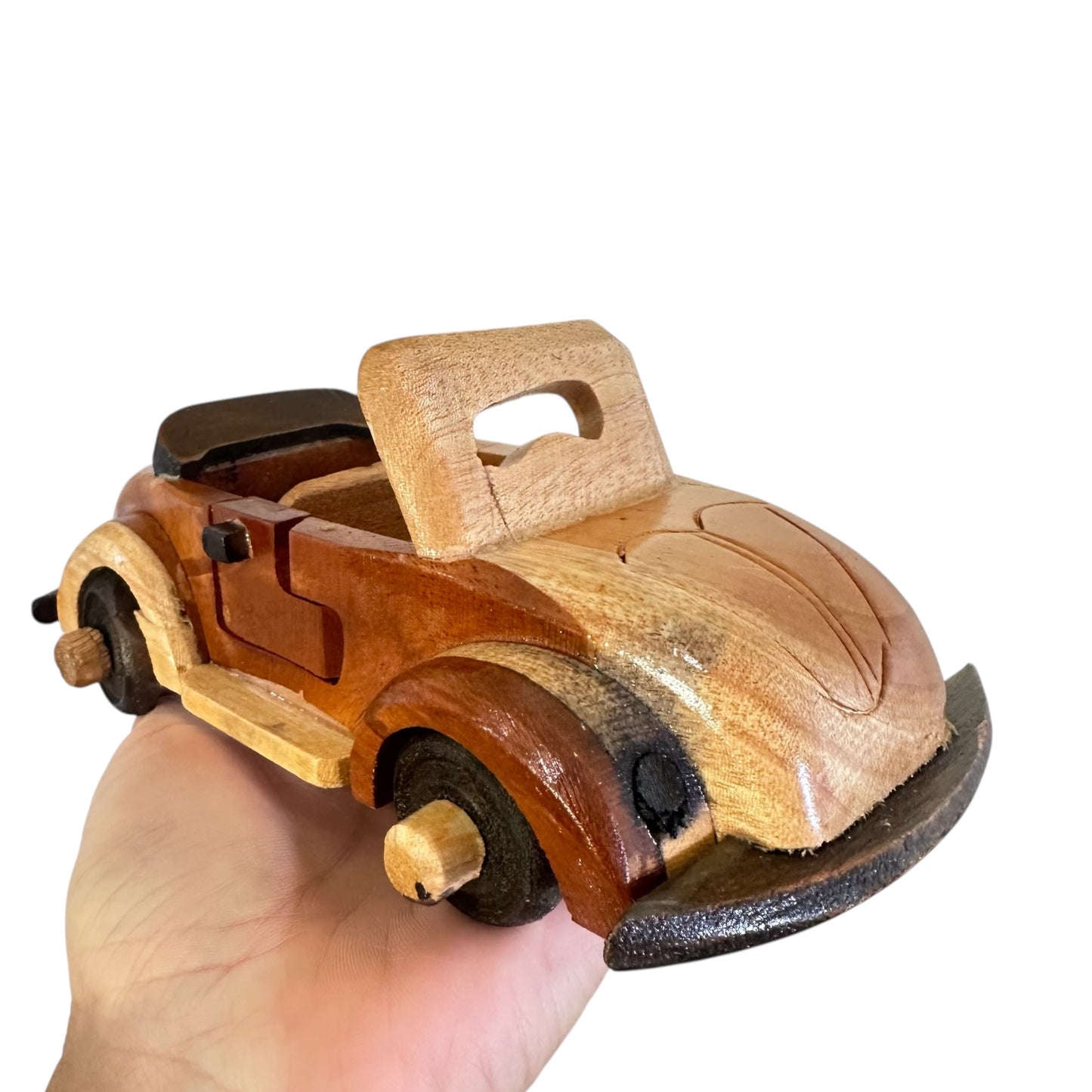 Large Vintage Wooden Convertible Car Figurine