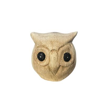 Wooden Owl Figurine: Carved Ball Animal Decoration