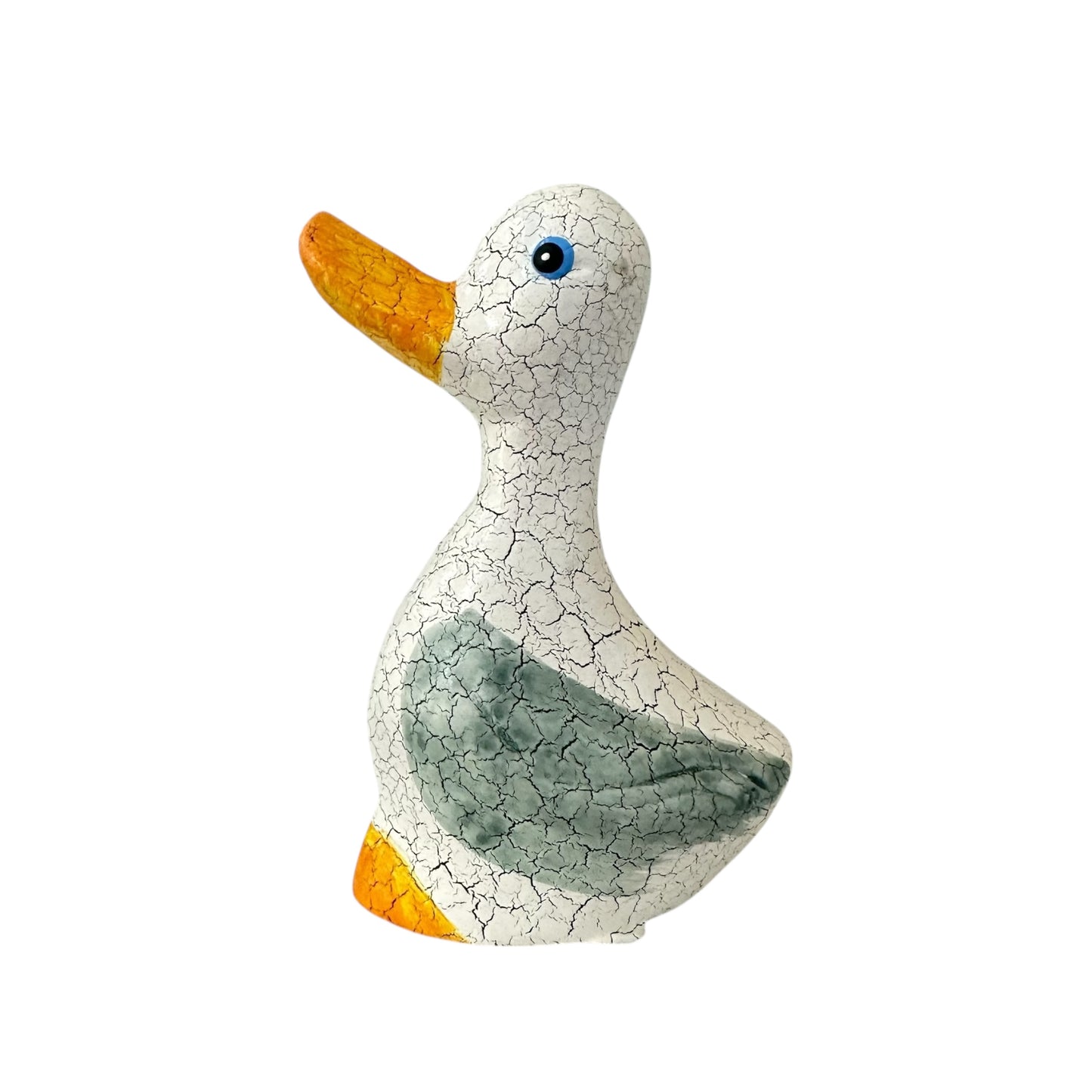 Vintage Crackle Duck – Hand-Carved Wooden Decor