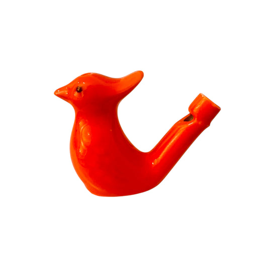 Ceramic Water Whistle Wind Instrument Orange Crest Bird
