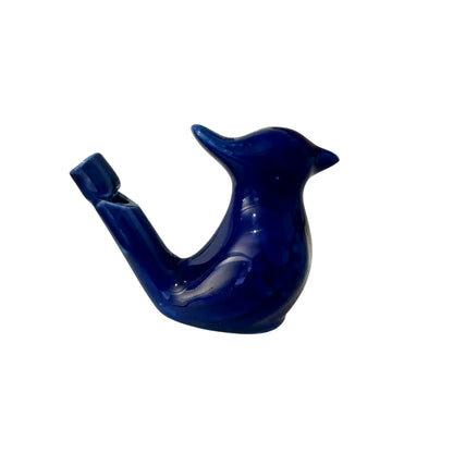 Ceramic Water Whistle Wind Instrument Dark Blue Crest Bird