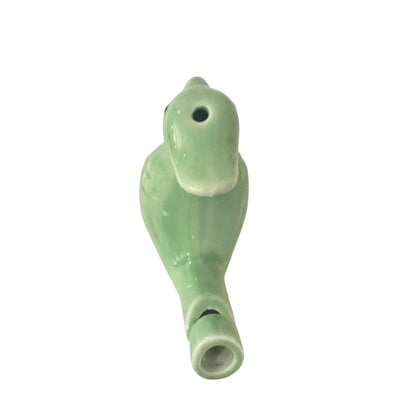Ceramic Water Whistle Wind Instrument Green Crest Bird