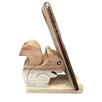 Wooden Squirrel Phone Holder
