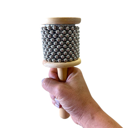 Wooden Cabasa Hand Percussion – Natural Wood Rhythm Instrument with Metal Beads, Latin Music Shaker