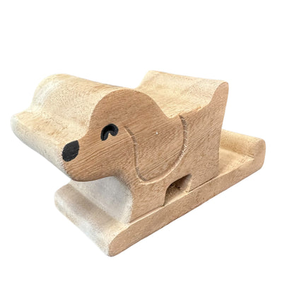 Wooden Basset Hound Phone Holder