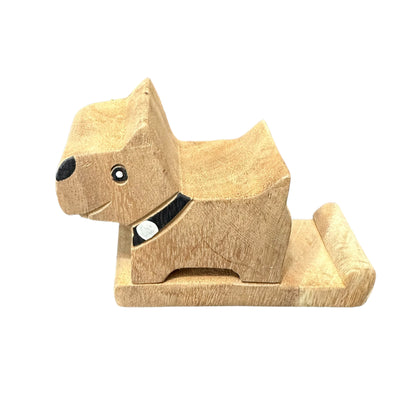 Wooden Dog Terrier Cellphone Holder