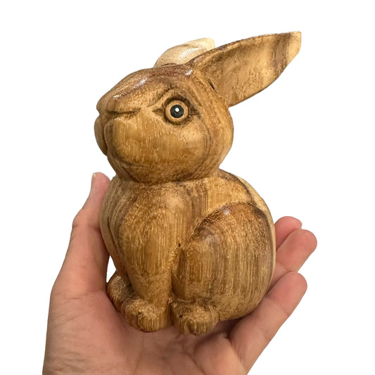 Wooden Sitting Bunny Figurine Decoration