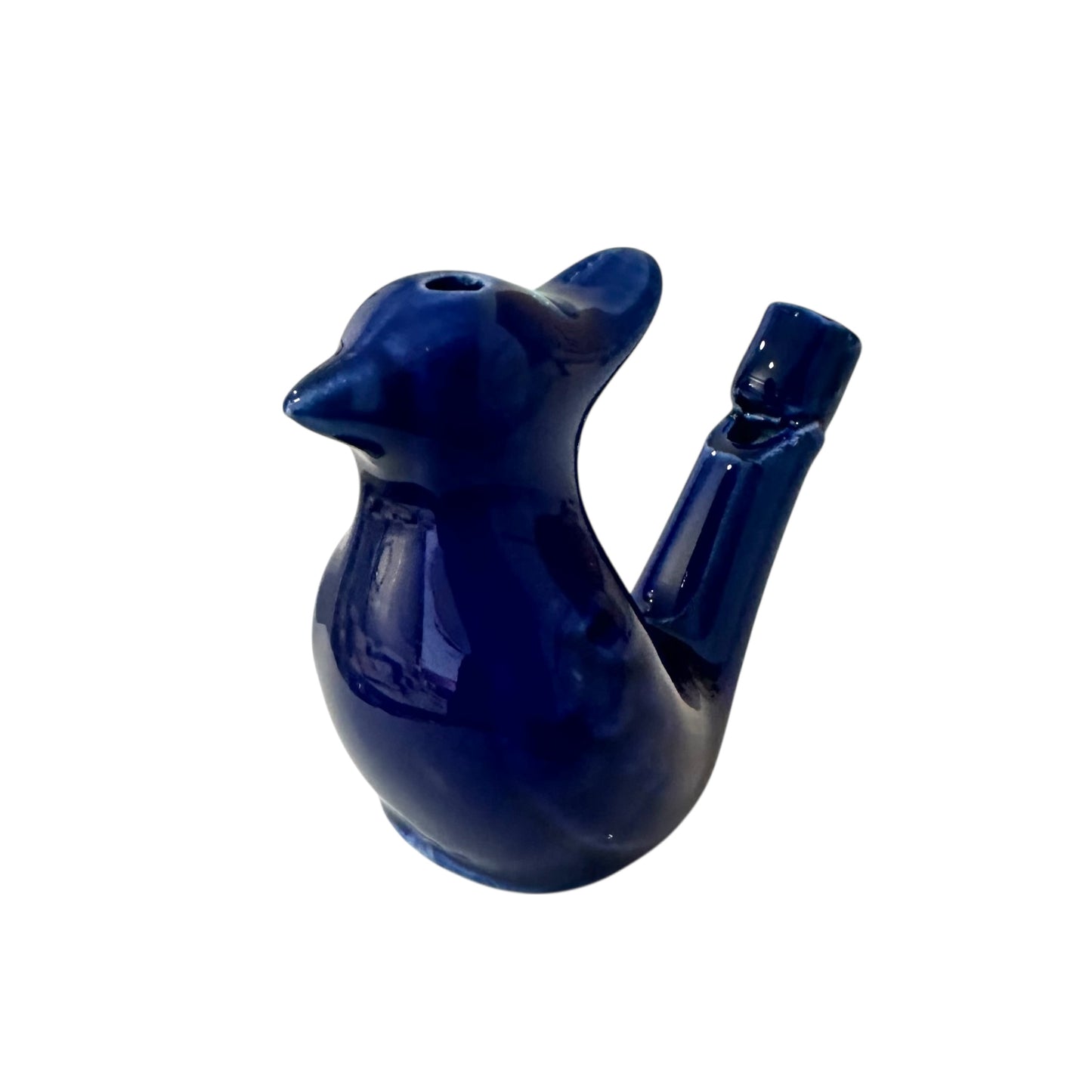 Ceramic Water Whistle Wind Instrument Dark Blue Crest Bird
