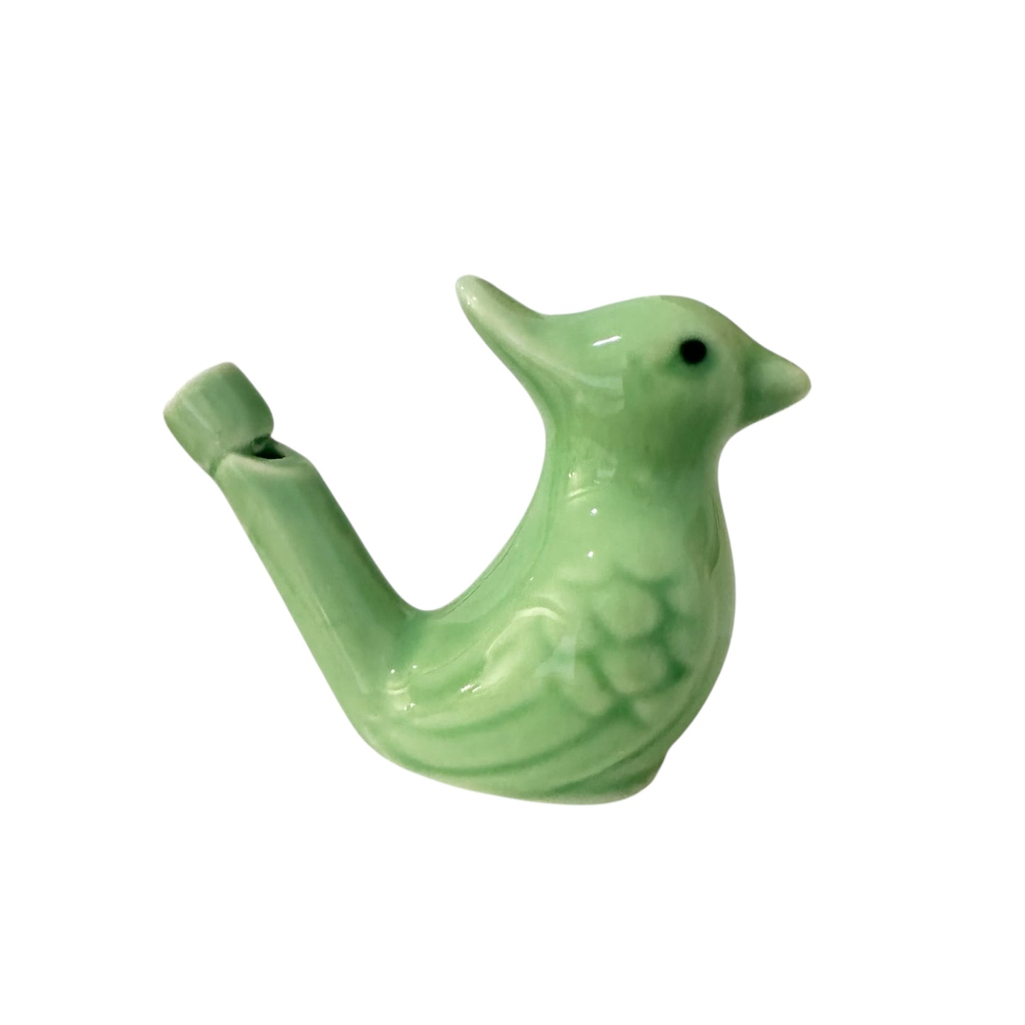 Ceramic Water Whistle Wind Instrument Green Crest Bird