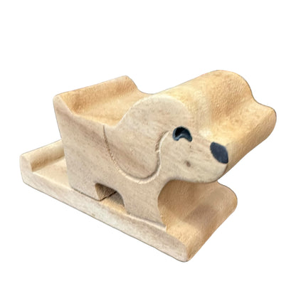 Wooden Basset Hound Phone Holder