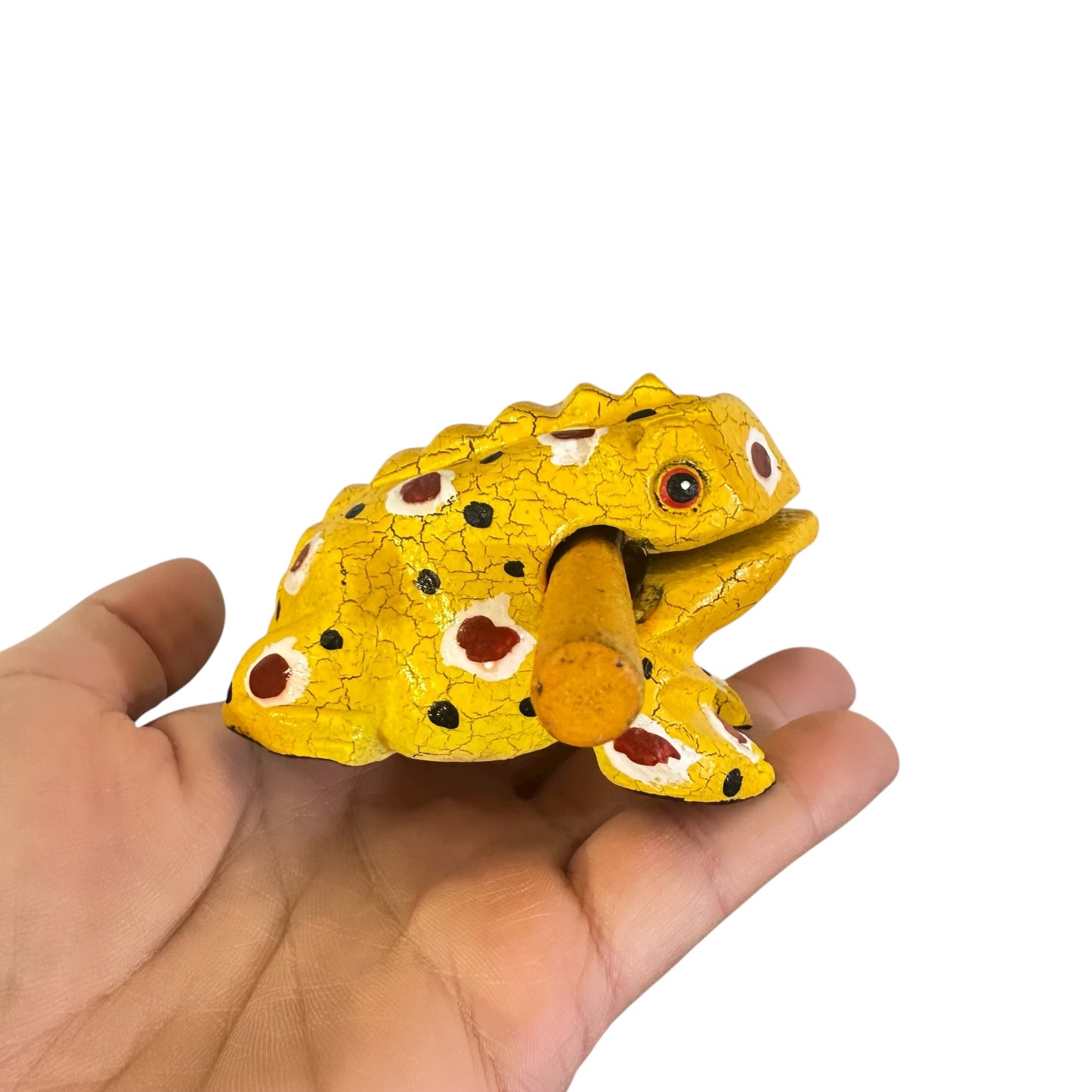 2" Wooden Musical Frog - Mustard Design (Percussion Instrument)