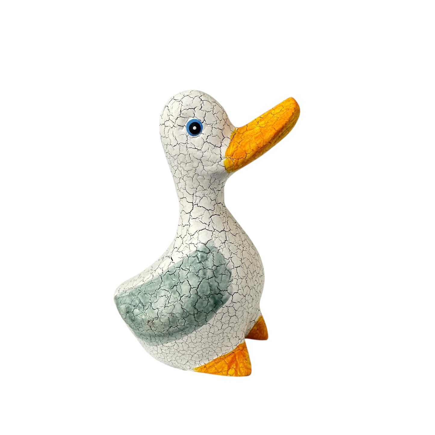 Vintage Crackle Duck – Hand-Carved Wooden Decor