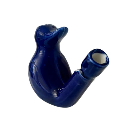 Ceramic Water Whistle Wind Instrument Dark Blue Crest Bird