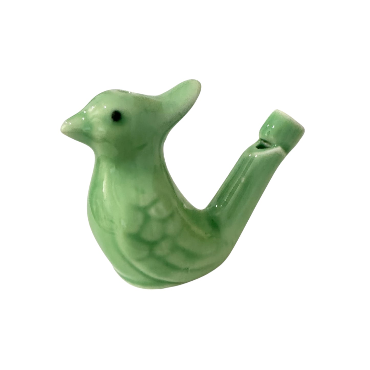 Ceramic Water Whistle Wind Instrument Green Crest Bird