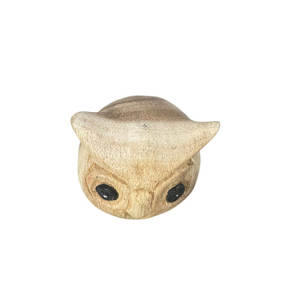 Wooden Owl Figurine: Carved Ball Animal Decoration