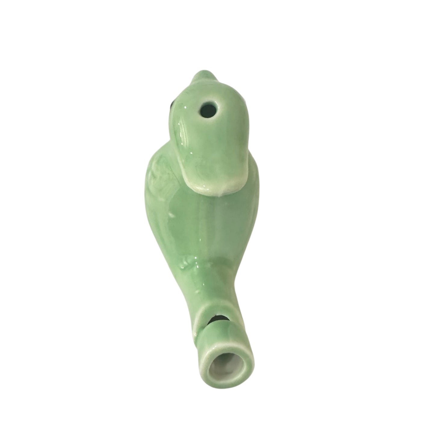 Ceramic Water Whistle Wind Instrument Green Crest Bird