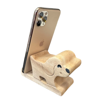 Wooden Basset Hound Phone Holder