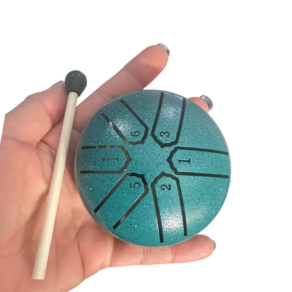 Mini Steel Rain Drum – 3-Inch Percussion Instrument with Mallet (Teal)