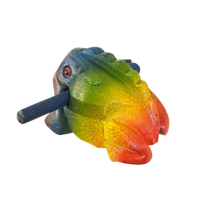 2" Wooden Musical Frog - Rainbow Design (Percussion Instrument)