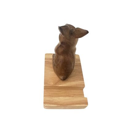 Woodland Rabbit Phone Stand – Hand-Carved Desk Decor