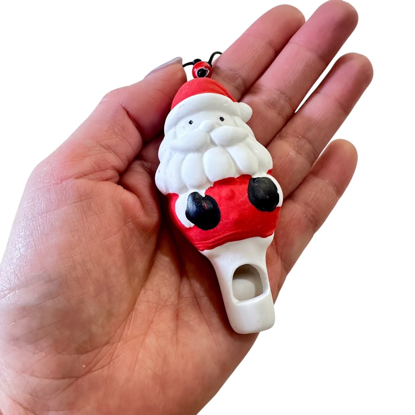 Ceramic Santa Whistle Necklace, Hand-Painted Christmas Pendant