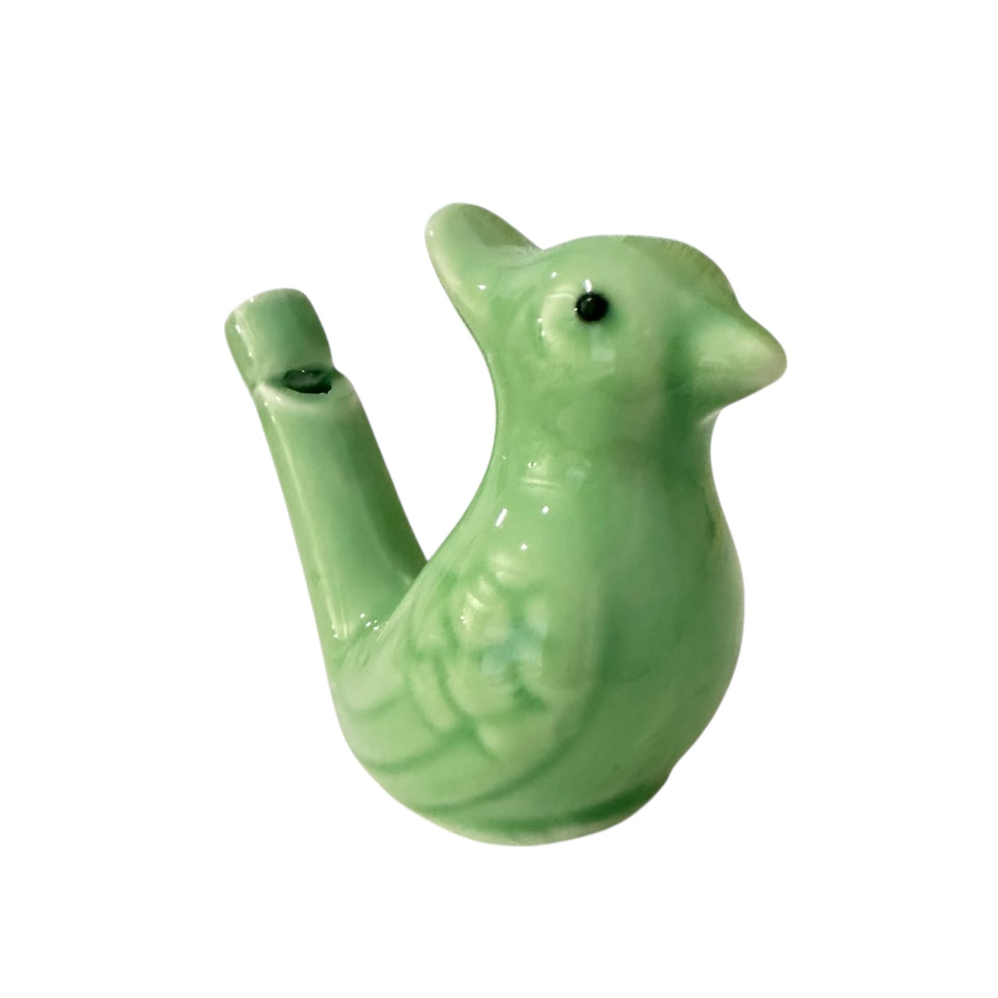 Ceramic Water Whistle Wind Instrument Green Crest Bird