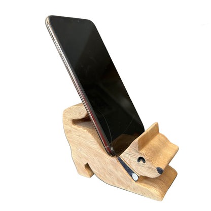 Wooden Cat Phone Holder