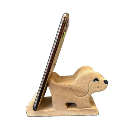 Wooden Basset Hound Phone Holder