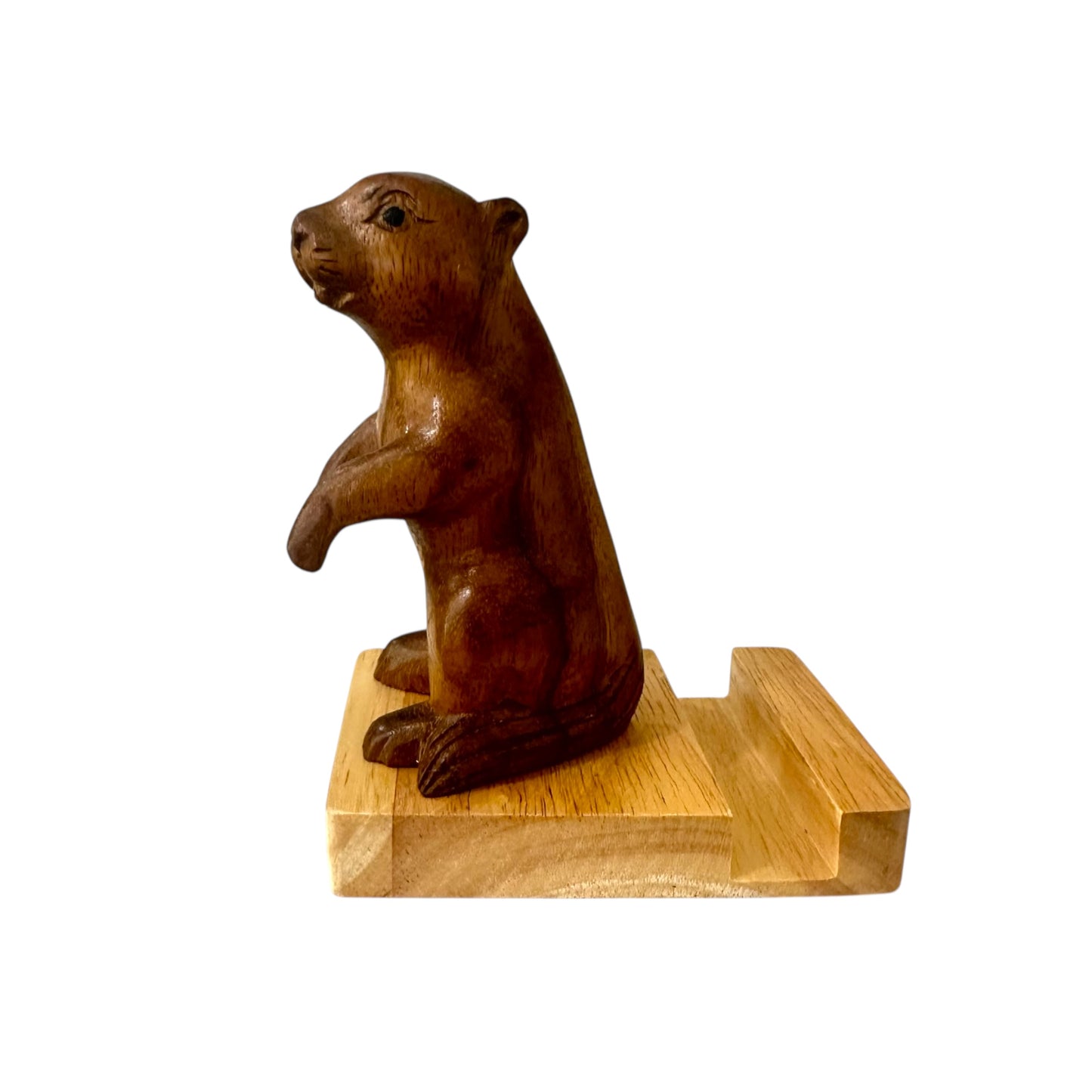 Handmade Wooden Groundhog Phone Holder – Desktop Stand