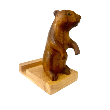 Handmade Wooden Groundhog Phone Holder – Desktop Stand