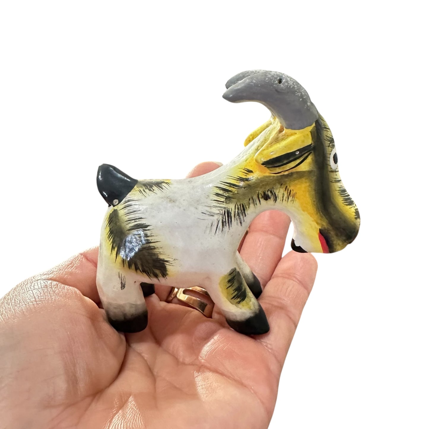 Hand-Painted Wooden Goat Figurine – Artisan Crafted