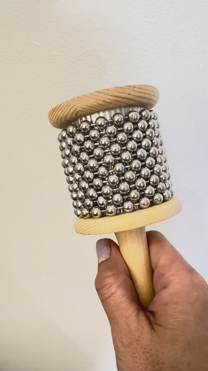 Wooden Cabasa Hand Percussion – Natural Wood Rhythm Instrument with Metal Beads, Latin Music Shaker