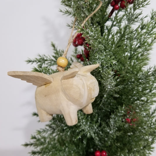 Wooden Flying Pig ornament