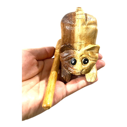 4" Musical Wooden Cat Percussion Whistle Instrument