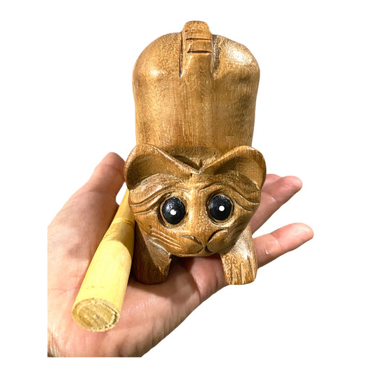 Musical Wooden Cat Percussion Whistle Instrument