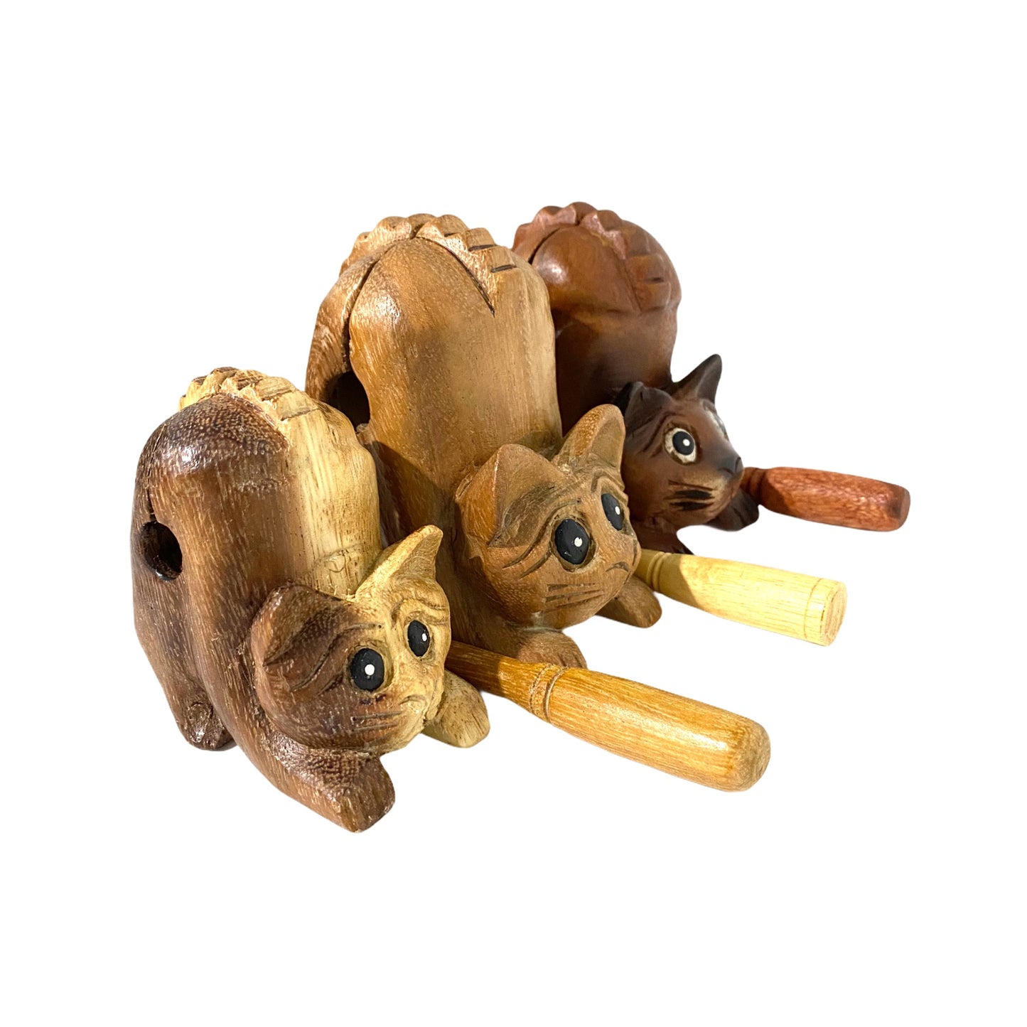 4" Musical Wooden Cat Percussion Whistle Instrument