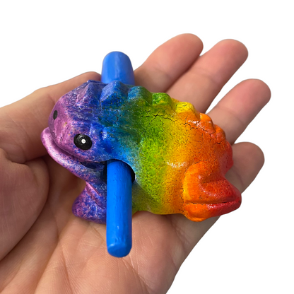 1.5" Extra Small Painted Rainbow Frog Musical Percussion Instrument