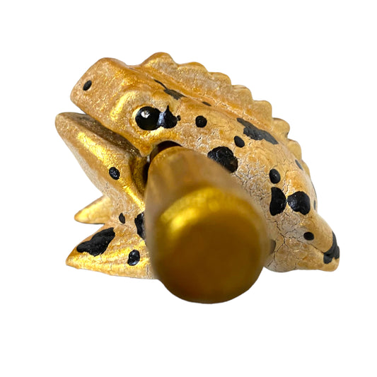 1.5" Extra Small Painted Golden Wooden Musical Frog Percussion Instrument