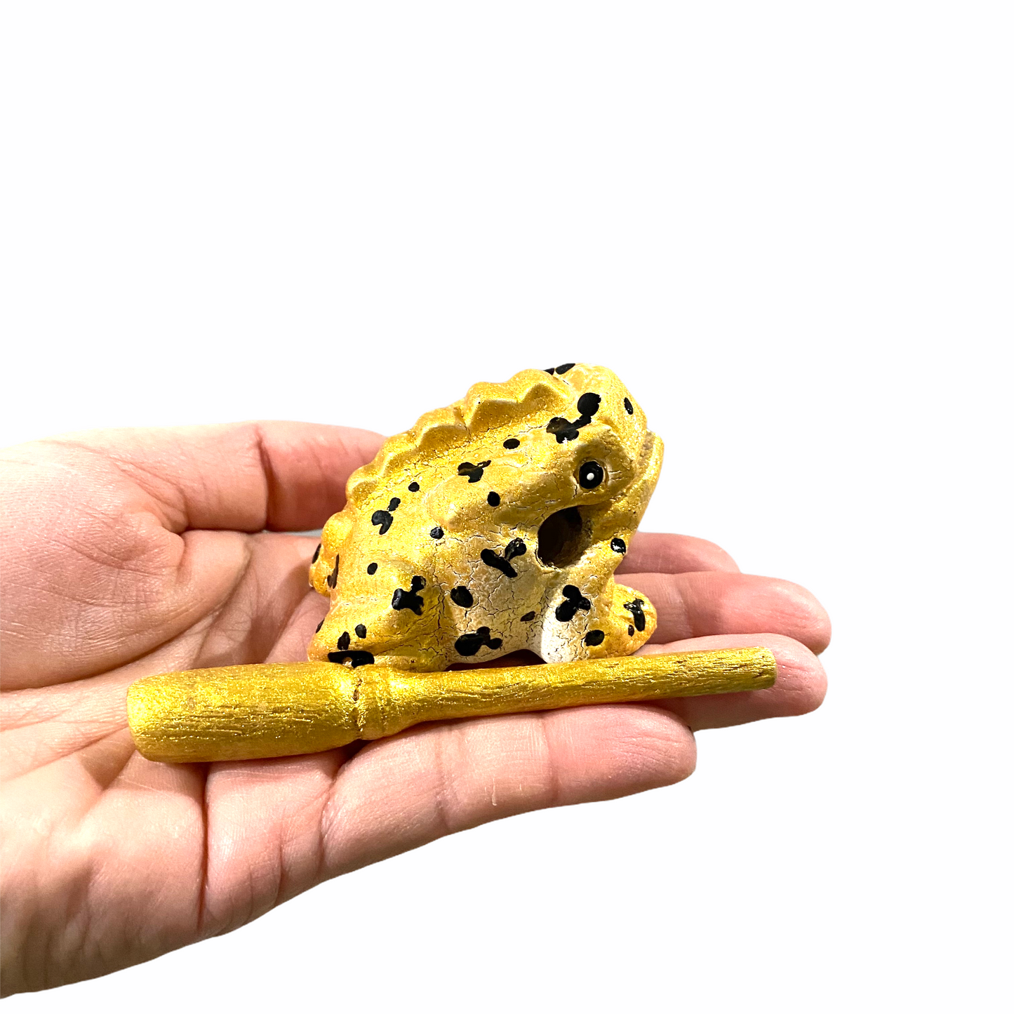 1.5" Extra Small Painted Golden Wooden Musical Frog Percussion Instrument
