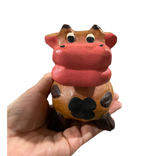 Painted Wooden Musical Whistle Cartoon Cow Percussion Instrument