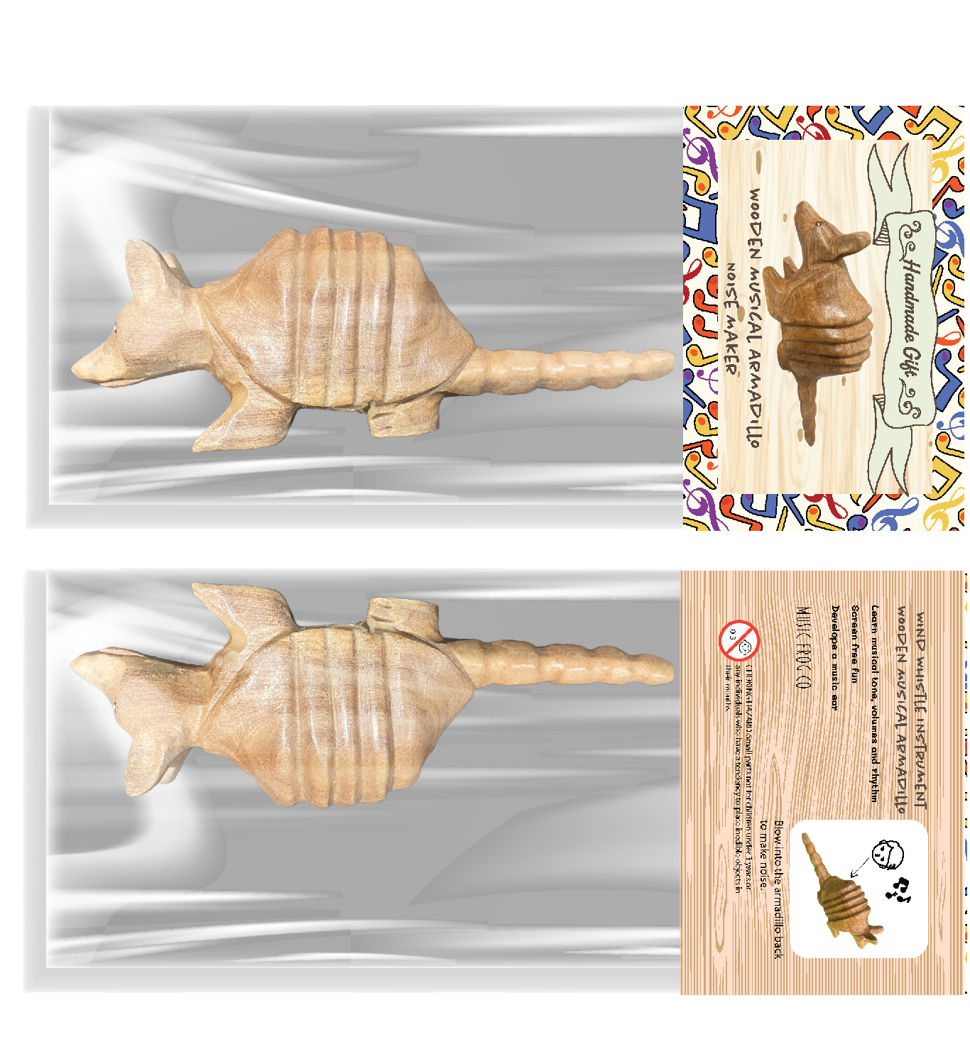 Wooden Musical Armadillo Whistle  Instrument